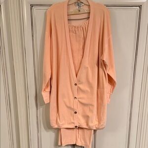 Sonia Rykiel Peach Velour Women's Cardigan and Wide-Pants Set